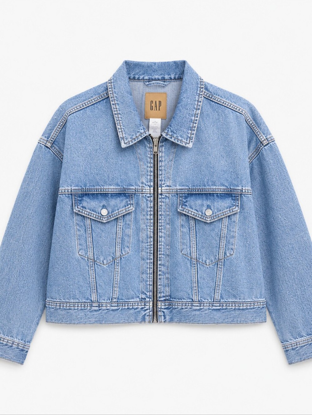 GAP Light Blue Denim Zip-Front Jacket Size XXL